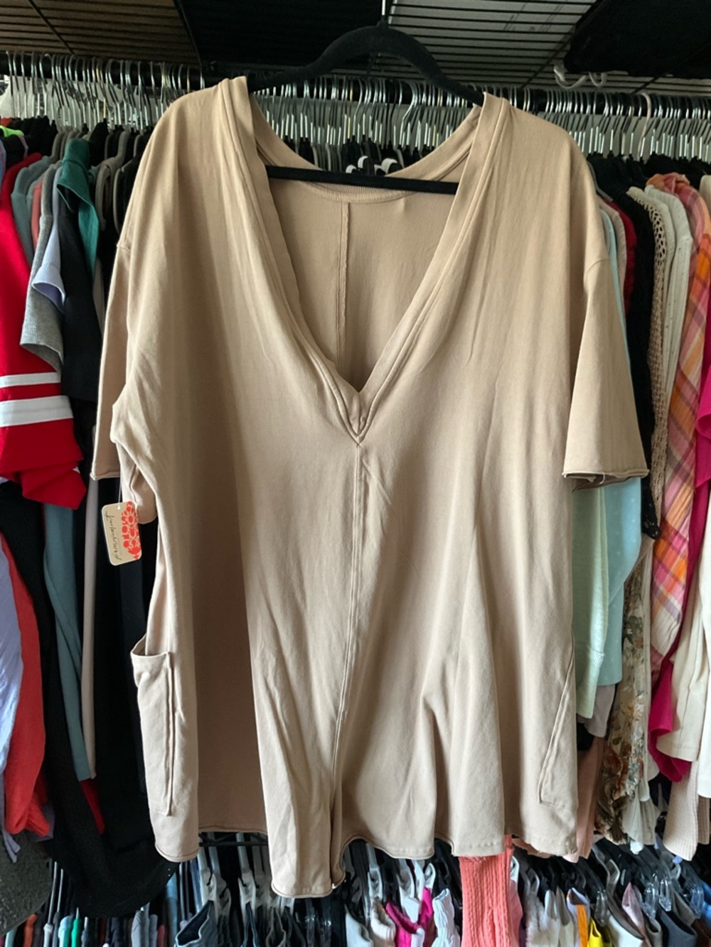 FP Movement by Free People Beige V-Neck Romper with Pockets